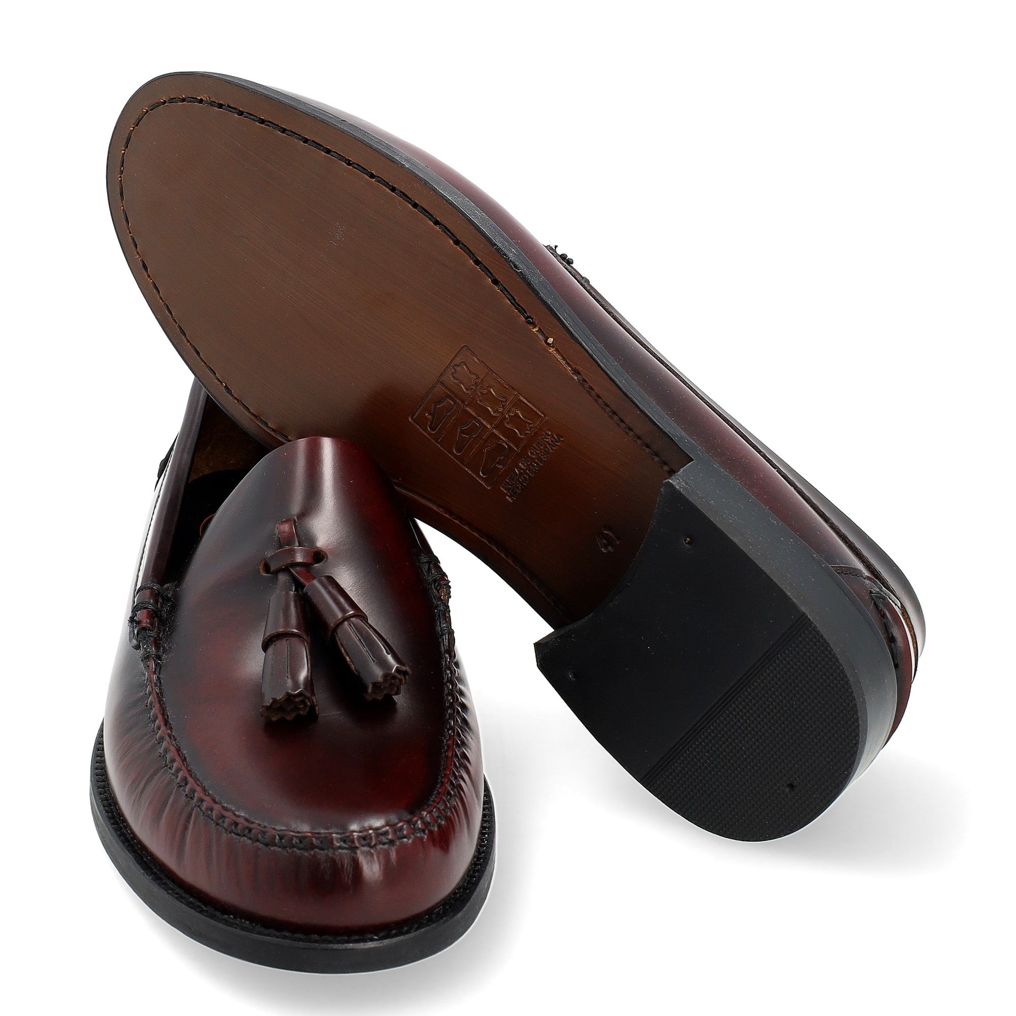 Helmantic Burdeos hombre· Zapato Castellano con Borlas · Fabricación Limitada