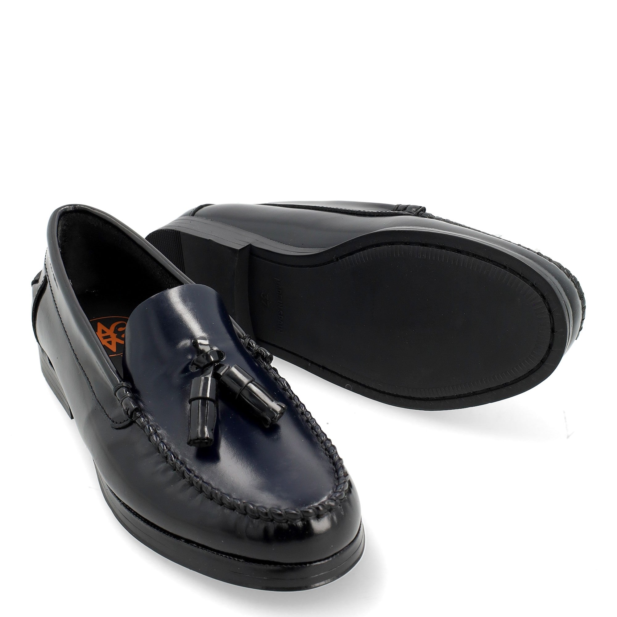 Híspalis Camaleón Negro/Marino · Castellano Mujer · Borlas · Piso Antideslizante